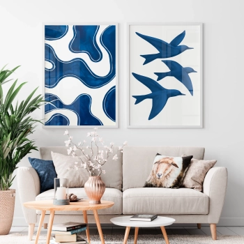 Quadro Decorativo Mar Azul e Passaros
