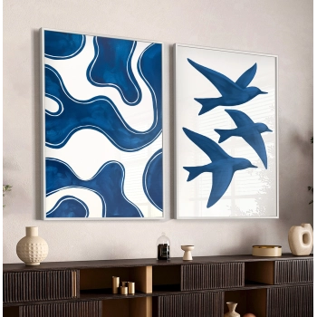 Quadro Decorativo Mar Azul e Passaros