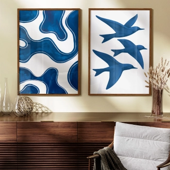 Quadro Decorativo Mar Azul e Passaros