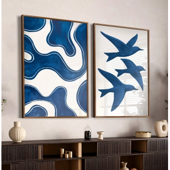 Quadro Decorativo Mar Azul e Passaros