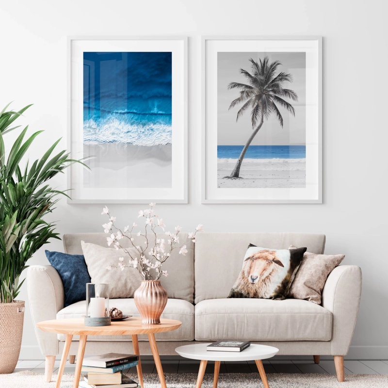 Quadro Decorativo Mar Azul e Palmeira