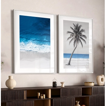 Quadro Decorativo Mar Azul e Palmeira