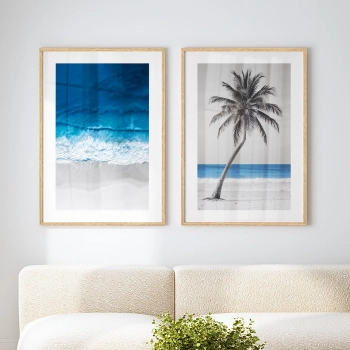 Quadro Decorativo Mar Azul e Palmeira