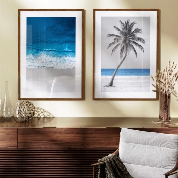 Quadro Decorativo Mar Azul e Palmeira