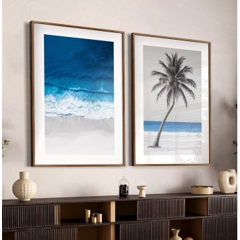 Quadro Decorativo Mar Azul e Palmeira