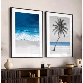 Quadro Decorativo Mar Azul e Palmeira