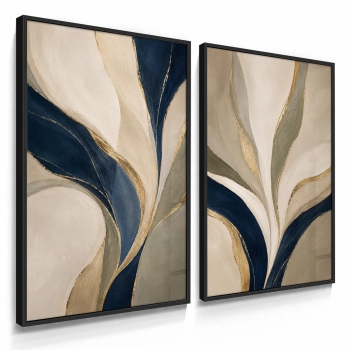 Quadros Decorativos Abstrato Azul e Dourado II