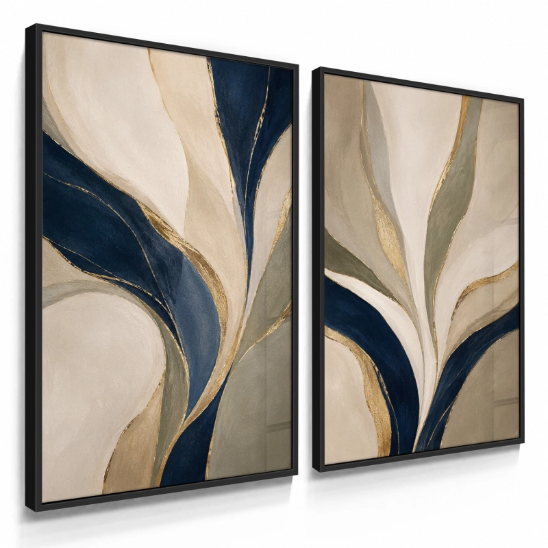 Quadros Decorativos Abstrato Azul e Dourado II