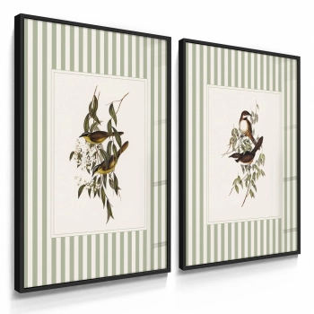 Quadros Decorativos Pássaros e Folhas Listrado