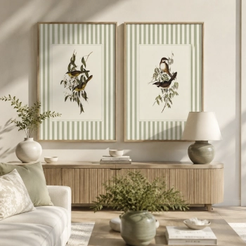 Quadros Decorativos Pássaros e Folhas Listrado