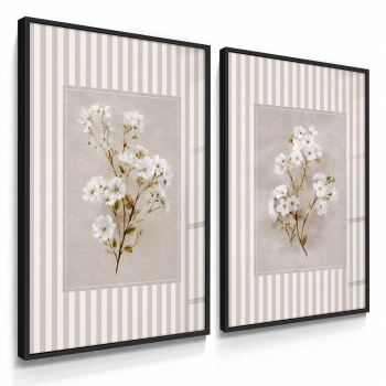 Quadros Decorativos Flores Brancas Listrado