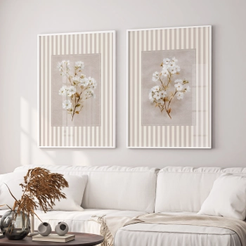 Quadros Decorativos Flores Brancas Listrado
