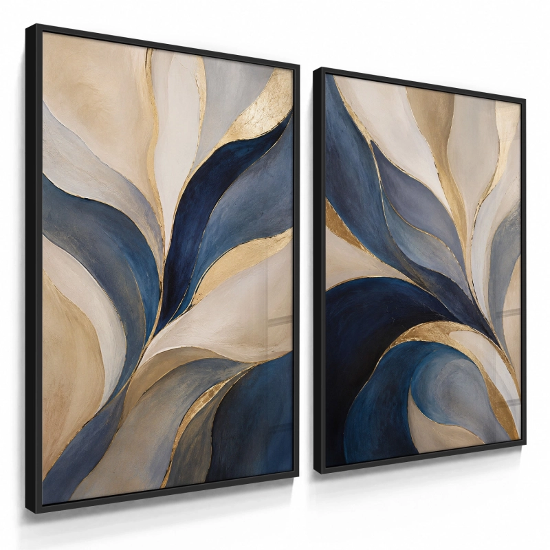 Quadros Decorativos Abstrato Azul e Dourado I