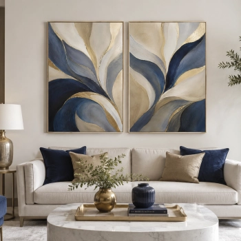 Quadros Decorativos Abstrato Azul e Dourado I