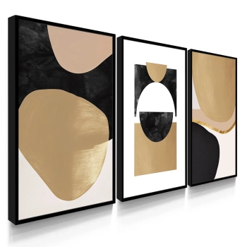 Quadro Decorativo Abstrato Preto e Dourado