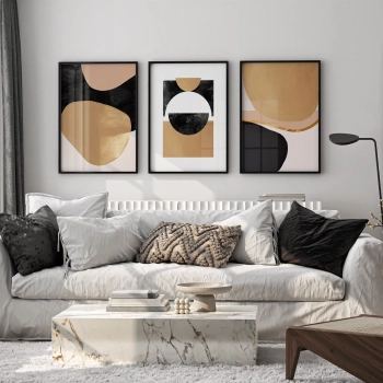 Quadro Decorativo Abstrato Preto e Dourado