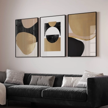 Quadro Decorativo Abstrato Preto e Dourado