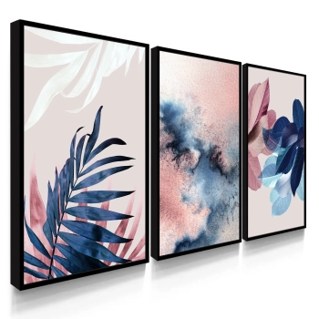 Quadro Decorativo Folhas Rosé Azul