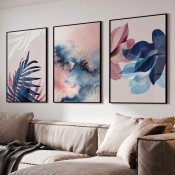 Quadro Decorativo Folhas Rosé Azul