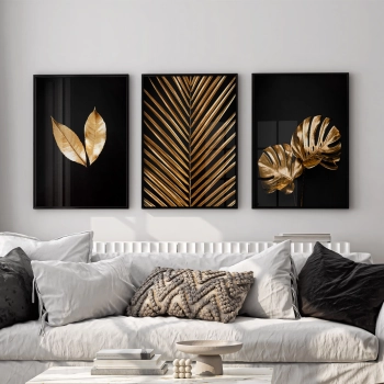 Quadro Decorativo Trio Folhas Douradas