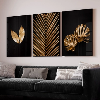 Quadro Decorativo Trio Folhas Douradas