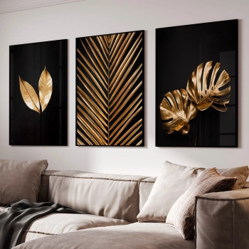 Quadro Decorativo Trio Folhas Douradas