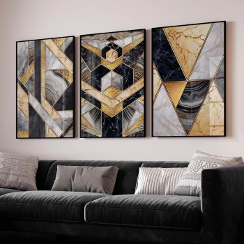 Quadro Decorativo Geométrico Preto e Dourado