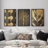 Quadro Decorativo Folhas Trio Dourado