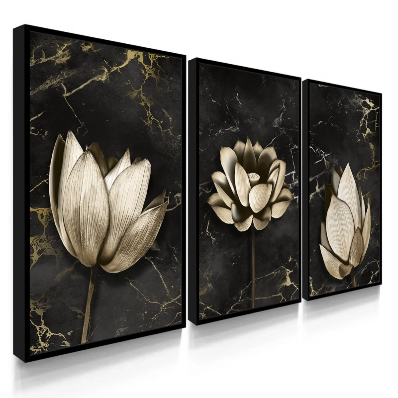 Quadro Decorativo Flor Mármore Preto