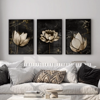 Quadro Decorativo Flor Mármore Preto