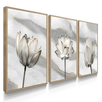 Quadro Decorativo Flor Mármore Branco
