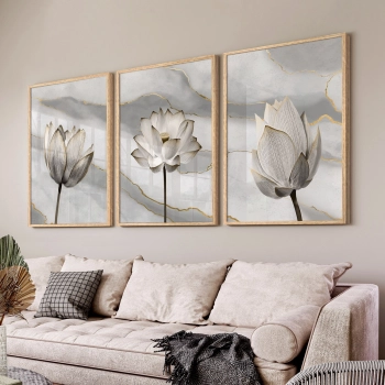 Quadro Decorativo Flor Mármore Branco