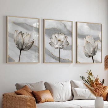 Quadro Decorativo Flor Mármore Branco