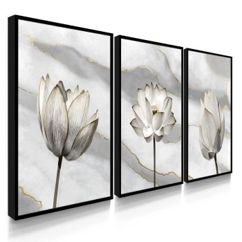 Quadro Decorativo Flor Mármore Branco