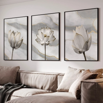 Quadro Decorativo Flor Mármore Branco