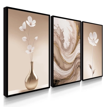 Quadro Decorativo Flores Bege