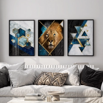 Quadro Decorativo Leão Geométrico Azul