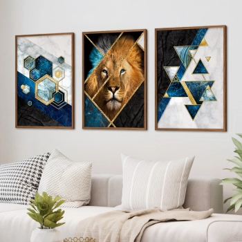 Quadro Decorativo Leão Geométrico Azul