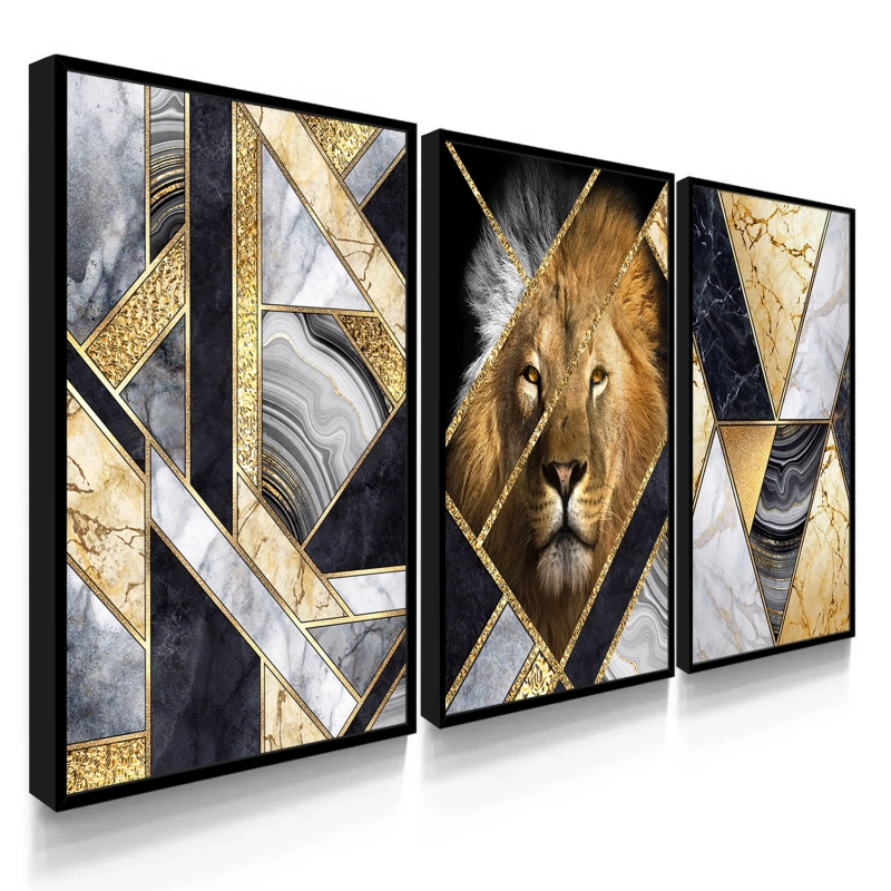 Quadro Decorativo Leão Geométrico Dourado