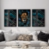 Quadro Decorativo Leão Geométrico Azul Escuro