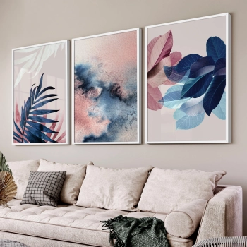 Quadro Decorativo Folhas Rosé Azul