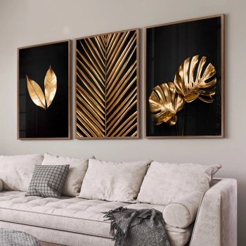 Quadro Decorativo Trio Folhas Douradas