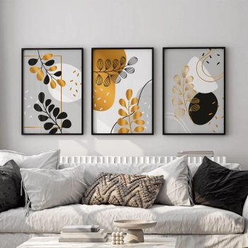 Quadro Decorativo Abstrato Folhas Douradas