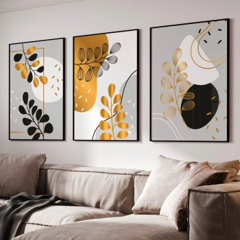 Quadro Decorativo Abstrato Folhas Douradas