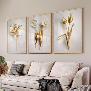 Quadro Decorativo Flor Branco Ouro