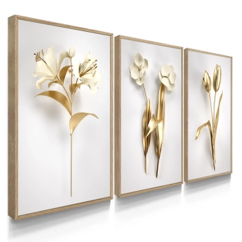 Quadro Decorativo Flor Branco Ouro