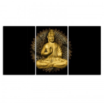 "Quadros Decorativo Buda Preto e Dourado Horizontal