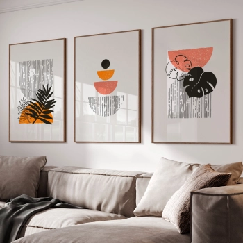 Quadro Decorativo Boho Laranja Folhas