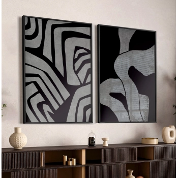 Quadro Decorativo Abstrato Formas Cinza