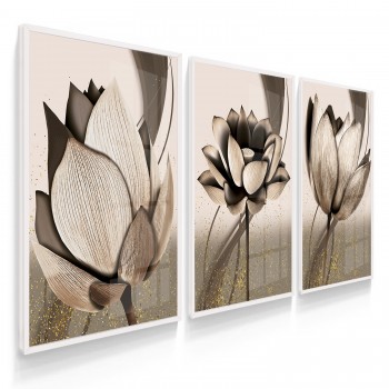 Quadro Decorativo Flor Abstrato Neutro Clássico Premium